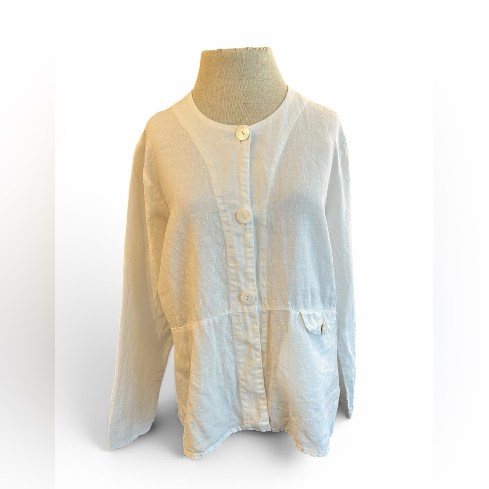 FLAX linen Lightweight Ivory Button Front Jacket